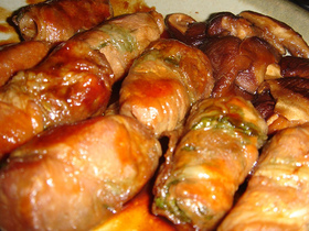 大葉にんにくあまだれで作る豚の茄子巻