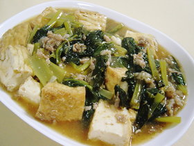 鰹節香る厚揚げと豚肉の含め煮