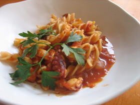 タコとトマトの美味しいパスタ。