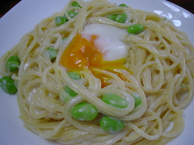 ○シチュールーでお手軽ランチ♡枝豆スパ○