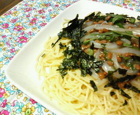 イカ刺身と納豆の♡バター辛子醤油パスタ♡
