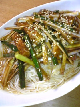 きゅうりとネギの甘味噌そうめん♪