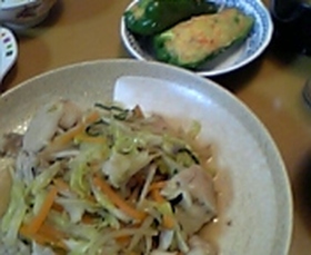 ピーマン鮭ポテト詰め