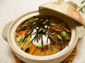 土鍋で簡単♪麻婆春雨ビビンバ