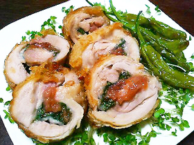鶏もも肉の梅しそロール