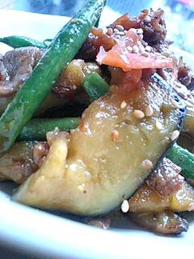 牛肉となすの梅にんにく炒め