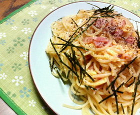 ベーコンエッグの♡和風MISOパスタ♡