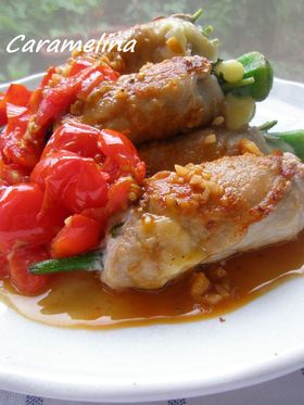 豚肉オクラロール＊プチトマトソース