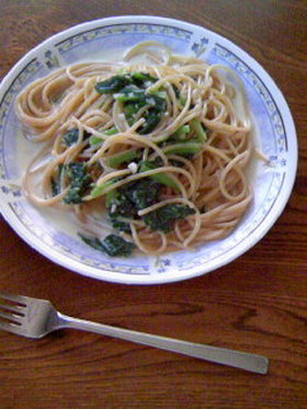 小松菜の全粒粉スパゲティ