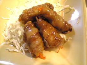 野菜の豚肉巻き　焼肉のタレ味