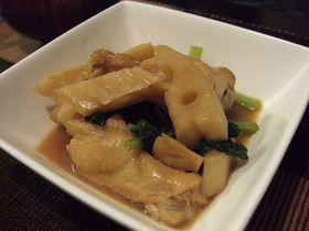鶏手羽＆小松菜＆れんこんの簡単煮♪