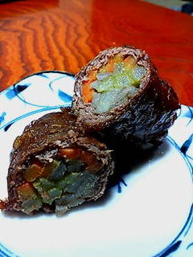 ご飯がいける!牛肉の三色巻き♪