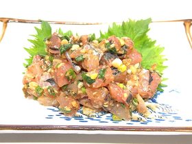 大葉にんにく醤油の大葉で！鯵のたたき