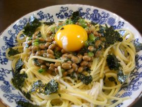 納豆と野沢菜のパスタ