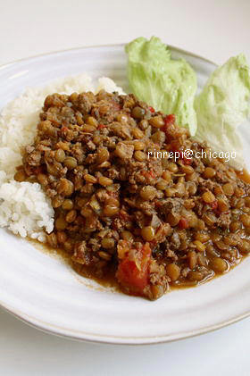 レンズ豆と牛挽肉のグリーンカレー