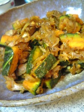 砂肝とかぼちゃのカレー炒め
