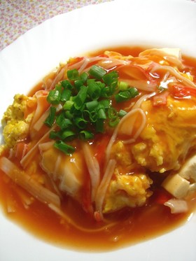 豆腐のカニカマ卵♡甘酢ケチャップあんかけ
