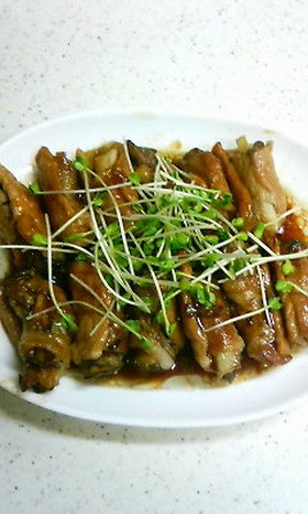 豚肉のまいたけ＆ネギ巻き照り焼き。