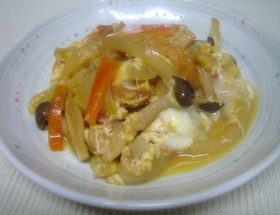 たっぷり野菜と平てんの卵とじ