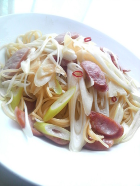 大葉にんにく醤油で★長ネギのパスタ