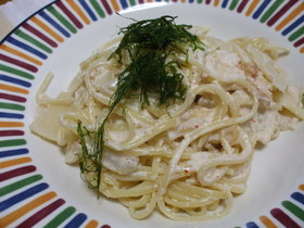 たけのこと明太子のクリームパスタ