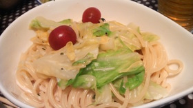 フライパンde春キャベツガーリックパスタ
