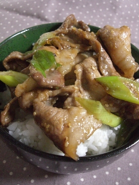 豚肉と長ねぎのごまみそ丼♪