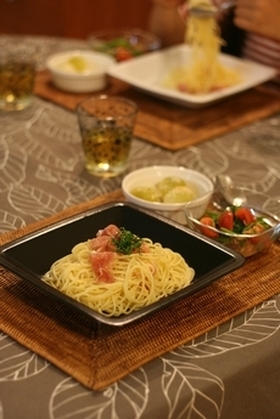 夏に美味し♪　生ハムと大葉の冷製パスタ
