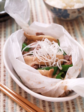 レンジで簡単☆牛肉ときのこの中華蒸し