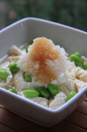 枝豆とくずし豆腐のおろしポン酢あえ