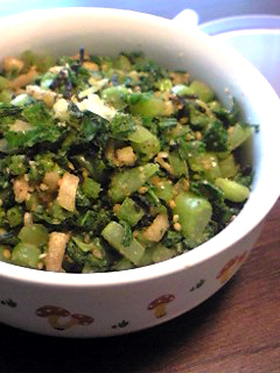 大根っ葉のごま×塩昆布炒め