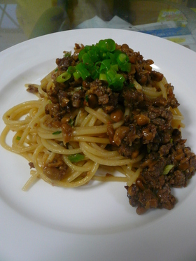 簡単★納豆とひき肉のスパゲティ