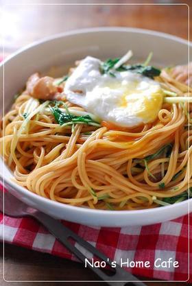 豚バラ&水菜のすき焼き風パスタ♡
