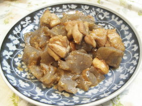 とりと蒟蒻の味噌炒め