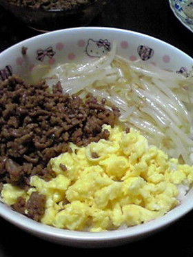 うちの節約三色丼