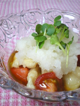 ◆つるり夏味 鶏とトマトのくず打ち◆