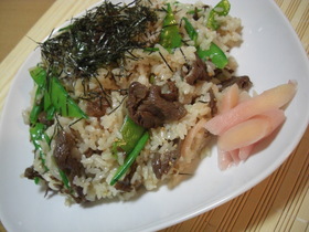 新生姜と絹さやがシャキッ！牛まぜ寿司♡