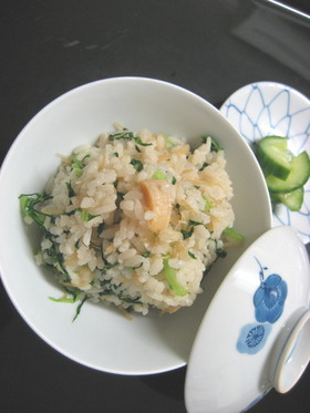 干し貝柱とチンゲン菜の炊き込みゴマの香り