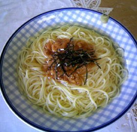 スパゲティをお茶漬けで～なめ茸編～