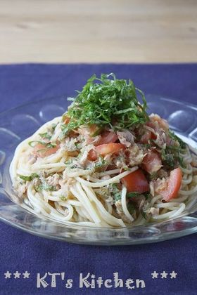 ツナトマトと紫蘇の冷製みぞれパスタ