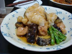 なすと鶏の竜田揚げ　和風あんかけで♪