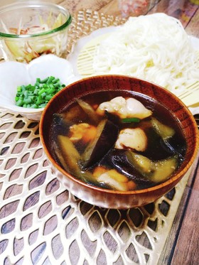 ✿母の味。茄子と鶏のつけ麺✿
