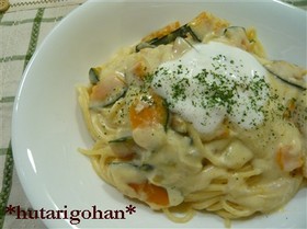 カボチャのヨーグルトクリームパスタ