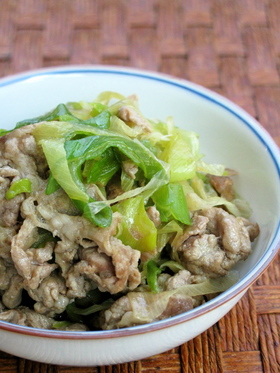 豚肉と長ネギの大葉にんにく醤油炒め♪