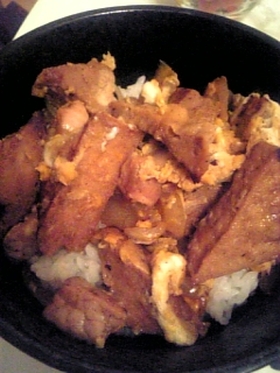 ブタと厚揚げの卵とじ丼