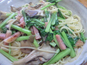 小松菜と舞茸の昆布茶パスタ