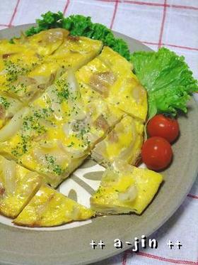 ふっくら♥新玉葱と豚肉の片面焼きオムレツ