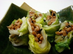 おつまみに♪白菜の漬物で巻いた納豆！