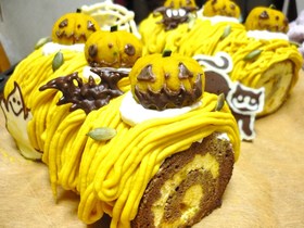 ＊ハロウィンのカボチャモンブランロール＊