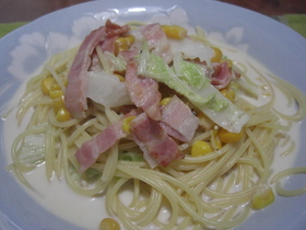 簡単☆白菜とコーンのクリームスープパスタ
